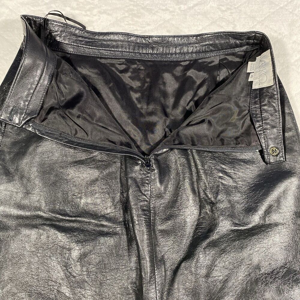 Vtg 90's Vakko Black Genuine Leather Midi Skirt Goth Vamp Grunge Y2K Women's 6 - Picture 3 of 9